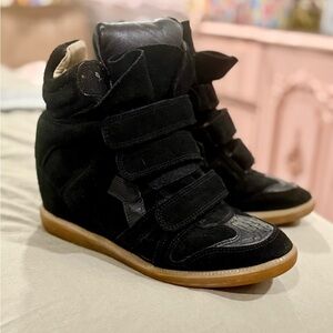 Isabel Marant Black High-Top Wedge Sneakers Size 38